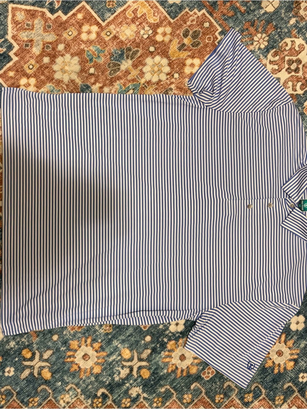 PGA Tour White and Blue Striped Performance Polo